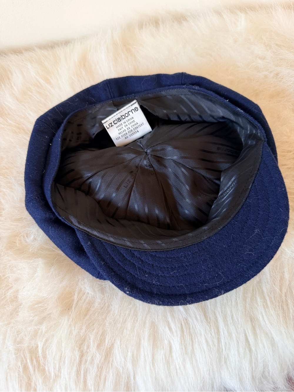 Vintage Liz Claiborne Wool Blend & Velvet Soft Baker Boy Hat - Navy - One Size - Picture 4 of 8